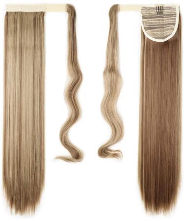 Silk-co Straight Pony Tail Hairpiece Clip in Hair Extensions - 23 Inch Wrap Around Ponytail for Women - Light Brown&Blond Highlights - Buy Online on GoSupps.com