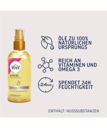 Reckitt Benckiser Veet Expert MultiBenefit Oil 100 natural origin with vitamins & omega 3 body oil before shaving and after hair removal moisturizing shaving oil for body and face 100 ml - Buy Online on GoSupps.com