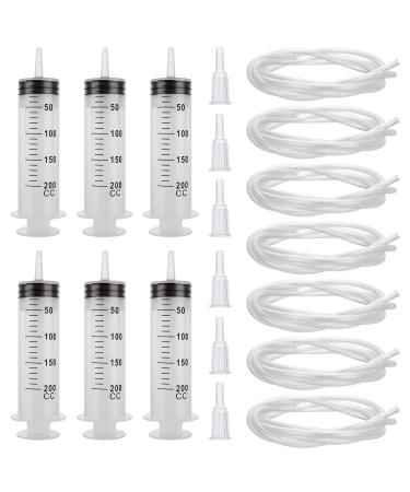 6PCS Large Syringe 200ml Big Syringe Large with Tube and Tip Adapter  Sterile and Individual Sealed Plastic Syringe for Liquid  lip Gloss  Paint  Epoxy Resin  Oil  Watering Plants  Refilling