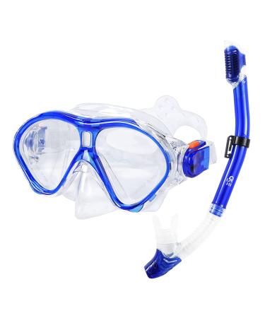 Kids Snorkel Set Dry Top Snorkel Mask for Kids with Carrying Bag Luminous Scuba Gear Youth Junior Child Snorkeling Gear for Boys and Girls Age from 5-13 Years Old Blue
