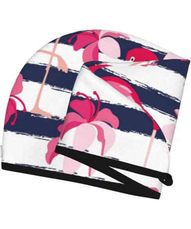 Super Absorbent Dark Blue & Pink Flamingos Microfiber Hair Towel Wrap for Long Curly Hair | Quick Dry Coral Velvet for Women - Buy Online on GoSupps.com