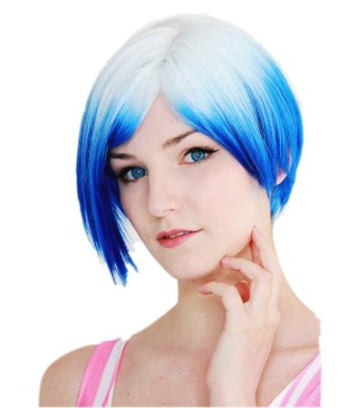 Prettyland Women Men Tie Dye Straight Bob Cut Short Hair Wig Gradient Ombre Blue White C700