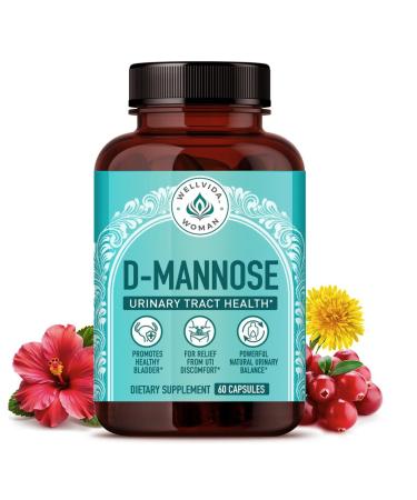 Natural D Mannose 1000mg Capsules | Antioxidant-Rich Cranberry Supplement with Hibiscus & Dandelion | 4-in-1 DMannose Pills for Urinary Tract Health for Women | Clear UTI Support | 30-Day Supply