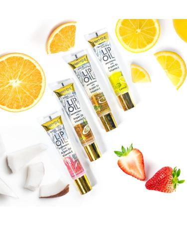 HerMINE Hydrating Lip Oil with Argan oil & Vitamin E Clear Long Lasting Nourishing Lip Oils Moisturizing Gel Multi-Packs Softening Clear Oil 4 Pack