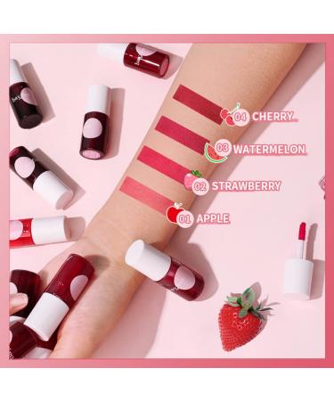 2 Colors Lip Tint Stain Set - Mini Liquid Lipstick Velvet Lip Tint Watery Lip Stain Plump Lip Gloss - Apple & Watermelon Shades - Natural Makeup for Cheek & Lip - Buy Online on GoSupps.com
