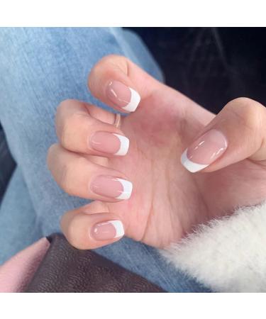 French False Nails with Glue 48Pcs Fake Nails Short Medium Nude Pink Artificial Full Cover Fake Nail Tips in 12 Different Sizes with Manicure Tools Acrylic Stick on Nails for Women Girls Nail Art 48Pc Nude Pink French