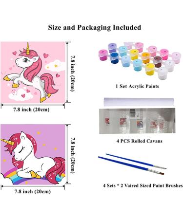Colorful Unicorn Paint by Numbers Kit for Kids | DIY Oil Painting on Canvas | Beginner Home Wall Decor Arts | 4 Pack (7.8 x 7.8 inch) - GemZono GZ-12 - Buy Online on GoSupps.com