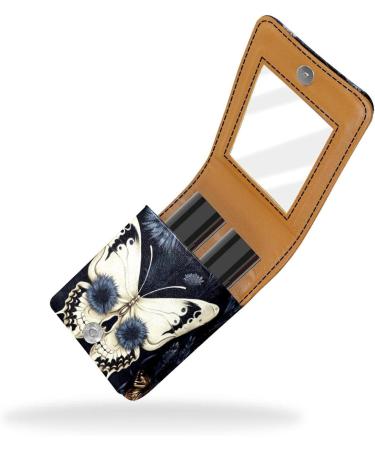 Buy Leather Lipstick Case & Mini Holder Bag | Colorful Butterfly & Skull Pattern | Lip Gloss Organizer with Mirror - Buy Online on GoSupps.com