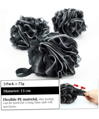 3Pcs Eco-Friendly Large Bath Loofah Sponge - Body Scrubber & Exfoliator for Smooth Skin (Black) | International Shipping Available - Buy Online on GoSupps.com