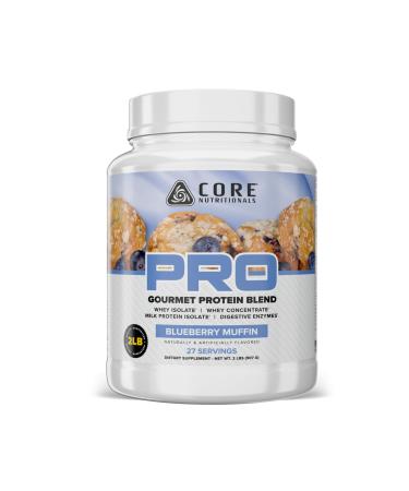 Core Nutritionals Pro Sustained Release Whey Protein Blend | with Digestive Enzymes | 25g Protein 2g Carbs | No Fillers | 2 Pound (Blueberry Muffin)