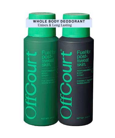 OffCourt - Natural Deodorant Body Spray for Men and Women - Aluminum Free - Whole Body Deodorant for Women and Men - Multi-Pack with Sandalwood and White Musk 3.4 Ounce (Pack of 2) Fig + White Musk and Coconut Water + Sandalwood 3.4 Ounce (Pack of 2)