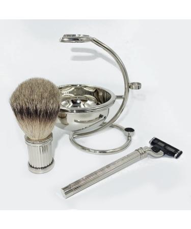 Kjyr Portable Men's Shaving Brush Set - Fashionable Silver Tip Dachshund Hair & Beard Brush Travel-Friendly Cup & Bowl Holder | Durable 12x18cm - Buy Online on GoSupps.com