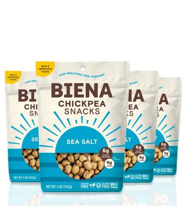 BIENA Chickpea Snacks, Sea Salt (4 Pack) | Gluten Free | Vegan | Dairy Free | Plant-Based Protein (Packaging May Vary) 5 Ounce