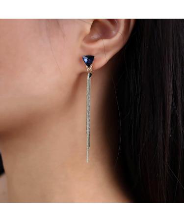 Vintage Sapphire Dangle Earrings - Long Blue Crystal & Gold Chain Tassel Jewelry for Women - Buy Online on GoSupps.com