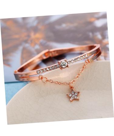 Minkissy Women's Star Bracelet - Rose Gold Cuff with Crystals | Elegant Strass Design 19.5cm - Buy Online on GoSupps.com