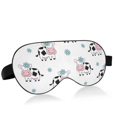 Cute Cow Flower Pattern Sleep Mask Light Blocking Eye Mask for Sleeping with Adjustable Strap Cartoon Spring Doodle Soft Lightweight Eye Cover Blindfold for Men Women Work Travel Naps Color 9