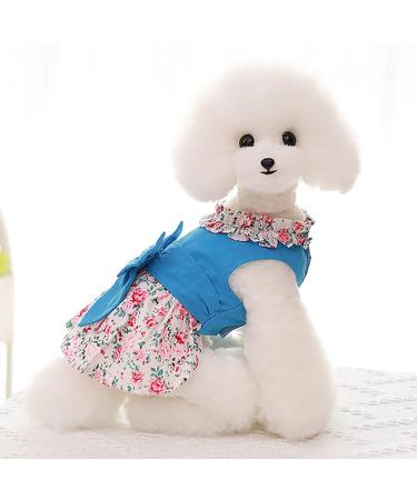 Shop Petyoung Floral Cat & Dog Clothes with Leash | Small Dog & Cat Princess Dress & Puppy Skirt in Blue M - Buy Online on GoSupps.com