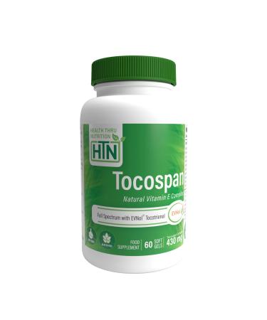 Tocospan Vitamin-E (feat. EVNOL Tocotrienols) 400 IU Full Spectrum Tocotrienols and Tocopherols Complex (8 Natural Forms of Vitamin E ) 60 softgels (60)