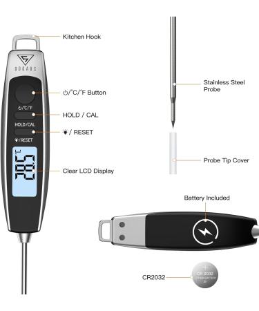 Doqaus Digital Meat Thermometer - Instant Read Grill & BBQ Thermometer for Cooking Roasting & Kitchen - Accurate & Fast 3s Readout - Silver - Buy Online on GoSupps.com