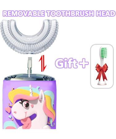 Kids Electric Toothbrush - U-Shaped Ultrasonic Automatic Toothbrush with Unicorn Design | 6 Modes, Smart Timer, IPX7 Waterproof | Purple - Buy Online on GoSupps.com