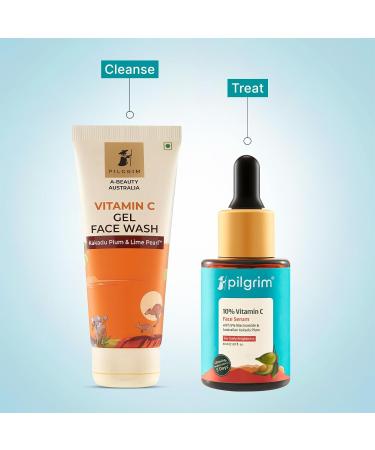 Pilgrim Vitamin C combo: 10% Vitamin C Serum (30ml) & Australian Kakadu Plum Gel Face Wash (100ml) | Glowing skin | Reduces Dark Spots | Evens Skin Tone & Enhances Glow - Buy Online on GoSupps.com