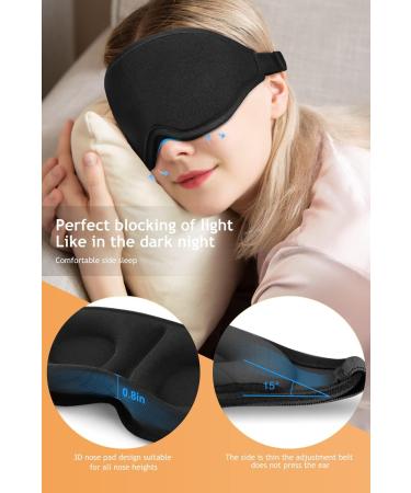 3D Contoured Black Sleep Eye Mask for Men and Women - Adjustable Strap, Light Blocking Blindfold for Travel, Yoga, Nap - Comfortable Night Sleep Mask - Buy Online on GoSupps.com