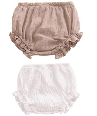 HASAKI Baby Diaper Cover - 2Pcs Toddler Newborn Baby Girls Boys Kids Linen Bloomer Underwear Shorts Set 3-9 Months Khaki+white