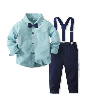 Volunboy Baby Boys Gentleman Suit Toddler Formal Bow Tie Shirts + Suspenders Pants 4PCS Outfit 18-24 Months Pure Green