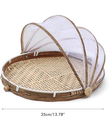 Hand Woven Wooden Serving Food Tent | Round Basket with Mesh Cover for Home Kitchen Storage - International Shipping - Buy Online on GoSupps.com