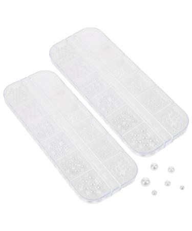PAMINGONO 2 Boxes Manicure Beads Nail Art Beads Nail Art Charms Beige
