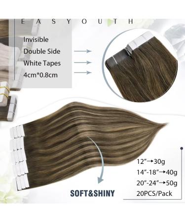Easyouth Balayage Tape Extensions - Real Hair Seamless Skin Weft Darkest Brown & Ash Brown Mix 12 inch 30g - Ideal for Cancer Patients #2/8/2 - Buy Online on GoSupps.com