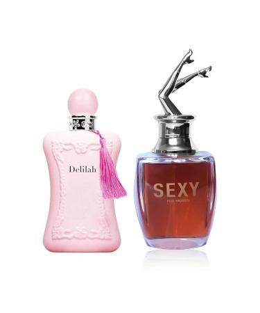 Women's Delilah&Sexy for Women Perfume Set Romantic Floral Scent Eau De Parfum Spray for Women 3.4 Fl Oz Each Bottle Daily Used Fragrance