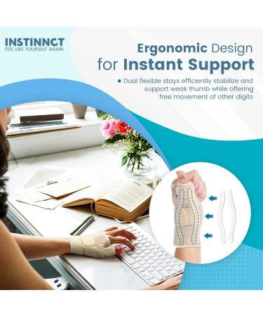 INSTINNCT Fully Adjustable Wrist Thumb Support Brace for Men and Women - Thumb Splint for Tendonitis and Pain - Fits Both Hands - Beige (Pair) One Size - Buy Online on GoSupps.com