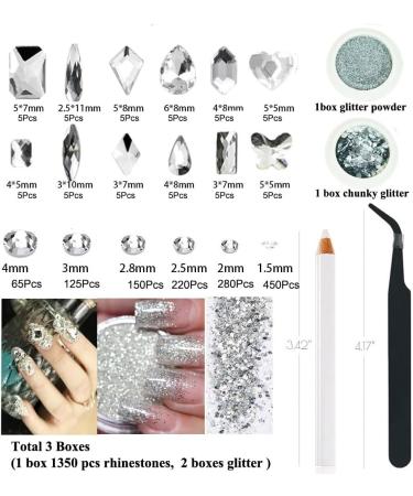 White Crystal Nail Rhinestones Kit - 60Pcs Assorted Shapes Gems for Nail Art & DIY Crafts - Buy Online on GoSupps.com