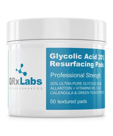 Glycolic Acid 20% Resurfacing Pads for Face & Body with Vitamins B5, C & E, Green Tea, Calendula, Allantoin - Exfoliates Surface Skin and Reduces Fine Lines and Wrinkles - Peel Pads