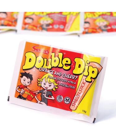Swizzels Double Dip Sweets - 18x 19g Packs Orange and Cherry Sherbet with Candy Stick Dips