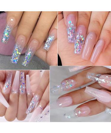Holographic Nail Art Glitter Sequins - Laser Silver Decals 12 Grids | 3D Butterfly, Star, Heart, Unicorn Sticker Confetti for Acrylic Nails - Buy Online on GoSupps.com