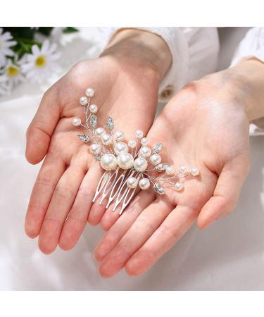 Silver Evild Wedding Hair Comb with Pearls & Rhinestones - Bridal Hair Side Comb for Brides & Bridesmaids | Wedding Hair Accessories - Buy Online on GoSupps.com