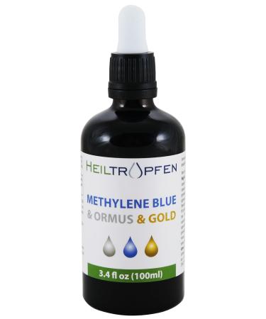 Methylene Blue & Ormus & Gold 3.4 Fl Oz - 100 ml | Ultra High Purity | with 10 ppm Colloidal Gold 24K | Glass Bottle | Third-Party Tested | Heiltropfen