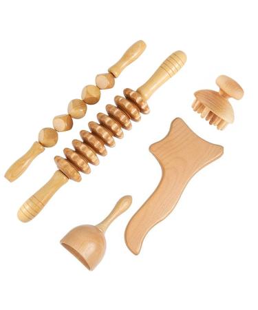 Massage roller back set with handle Maderotherapy Anti Cellulite Massage device massage wood massage roller fascia roll Gua Sha cup massage set lymphatic drainage body stress reduce and relax 5-part set