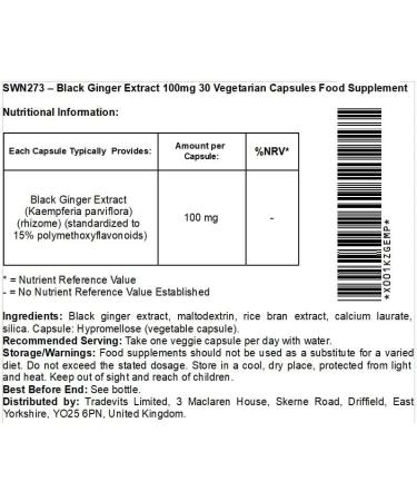 Swanson Black Ginger Extract 100mg - Boost Energy & Vitality | 30 Vegan Capsules - International ShippingAvailable - Buy Online on GoSupps.com