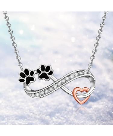 Dainty Sterling Silver Dog Cat Heart Paw Print Necklace | Pet Infinity Memorial Gift with Black Paw Heart Crystal Pendant for Women - Buy Online on GoSupps.com