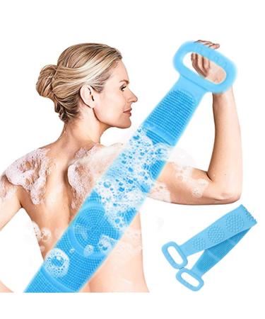 CONSUNDYTT Shower Silicone Back Cleaning Brush  Exfoliating Massage Bath Brush  Loofah Back Cleaner  Improve Back Acne with Improve Blood Circulation and Skin Health for Men and Women (31.5 inch) Blue