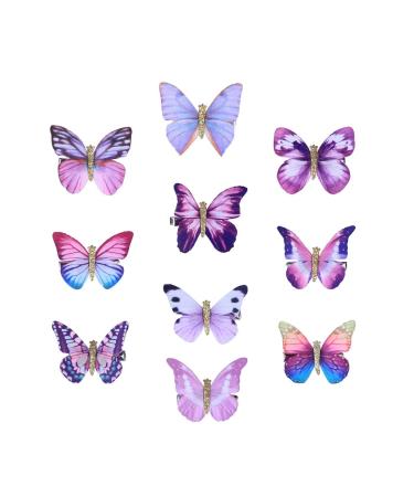 Lurrose 10 pieces of sweet enchanting three-dimensional butterfly hair spang bobby-pin hair clip for children and girls purple random pattern