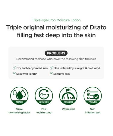 DR.ATO Triple-Hyaluron Moisture Lotion 10.5 fl.oz. - pH5.5 Baby & Kids Moisturizer with Hyaluronic Acid - Derma Tested & Paraben Free - Buy Online on GoSupps.com