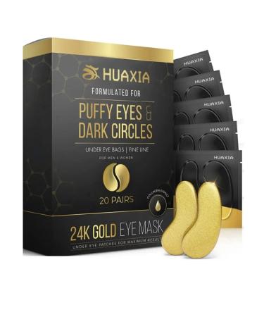 HUAXIA 24k Gold Eye Mask Formulated for Puffy Eyes & Dark Circles for Men and Women 20 Pairs Under Eye Patches for Maximum Results SLEEPING WRINKLE REMOVE MASK REMOVING PUFFINESS UNDER EYE CARE COLLAGEN MASK