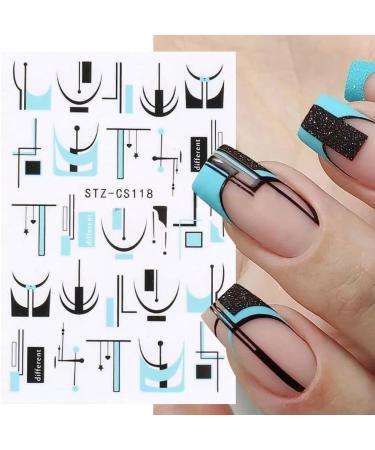 Nail Decor Spring Summer Smile Line Design Nail Art Stickers 3D Black White Geometry French(STZ-CS116) - Buy Online on GoSupps.com