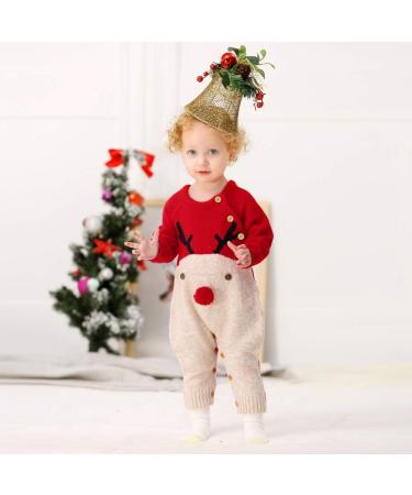 DovFanny Baby Romper: Christmas Reindeer Knit Jumpsuit for Newborn Baby 12-18 Months - Red - Buy Online on GoSupps.com