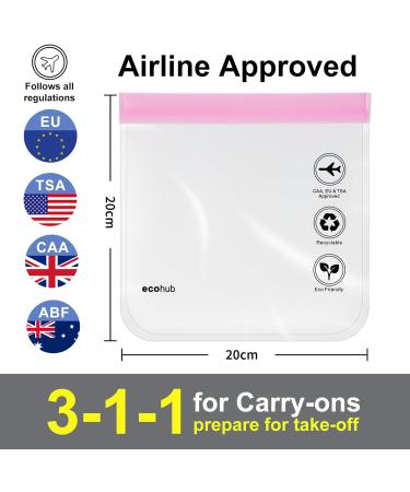 ECOHUB TSA Approved Clear Airport Liquid Bags 20x20cm, Set of 2 Pink Travel Toiletry Bags for Men and Women - Airline Approved Plastic Zip Lock Bags - Buy Online on GoSupps.com