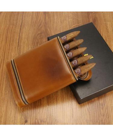 Cigar Box Portable Cedar Wood Cigar Humidifier Leather Case Holds Five Cigars Suitable for Travel/Business Trip - Buy Online on GoSupps.com